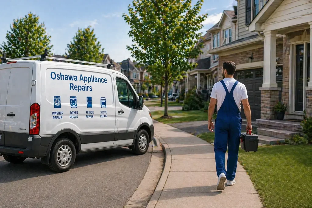 Technician arriving for Dryer Repair Services in Oshawa at a residential home