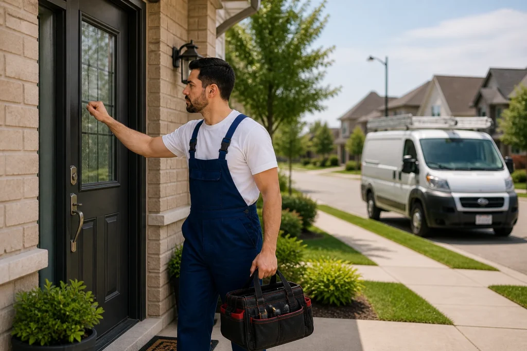 Oven repair technician arriving at a home in Oshawa for appliance service