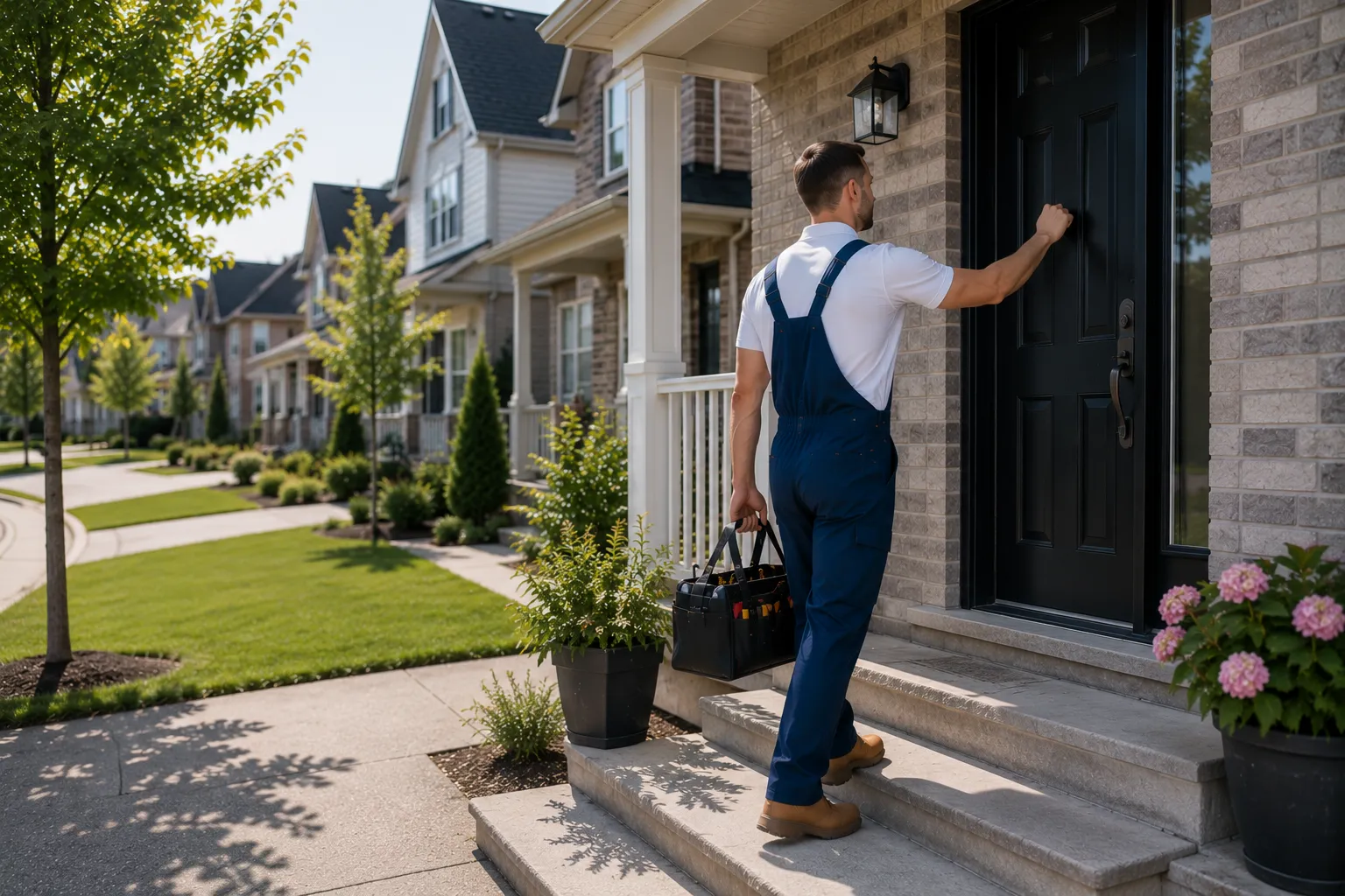 Professional washer repair technician arriving at a residential home in Oshawa