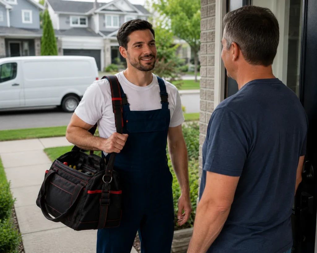 Appliance Repair In Pickering technician arriving at a homeowner's residence for a scheduled service visit